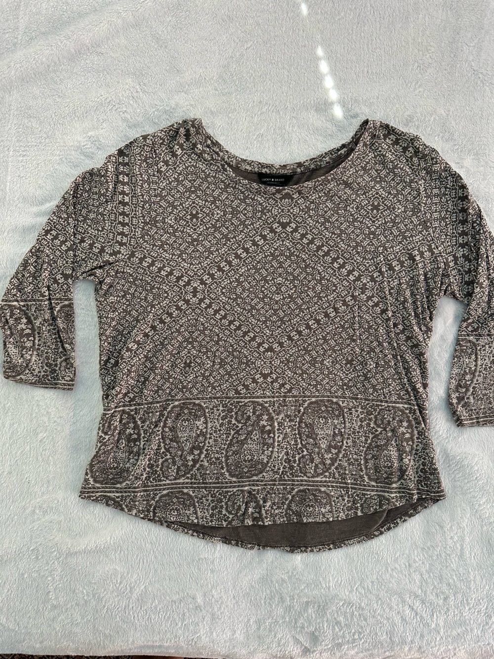 Lucky Brand Women's Gray Paisley & Geometric Scoop Neck Top